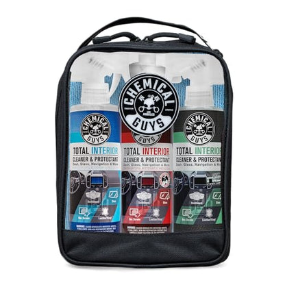 Chemical Guys Total Interior Cleaner Variety Kit With Storage Bag | 3 Scents, Fresh, New Car, & Black Cherry Scents, 3 Microfiber Towels, & Giftable Car Care Bag - size: 48 Fl Oz (Pack of 1), style: BAG KIT