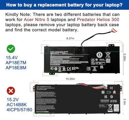 AP18E8M AP18E7M Battery for Acer Nitro 5 AN515-55 AN515-52 AN515-44 AN515-43 AN515-45 AN515-44-R99Q AN517-52 AN517-55 Nitro 7 AN715-51 Aspire 7 A715-74G-7511 Predator Helios 300 PH315-52 PH315-53 - size: 10.08×3.46×0.28 in AP18E8M