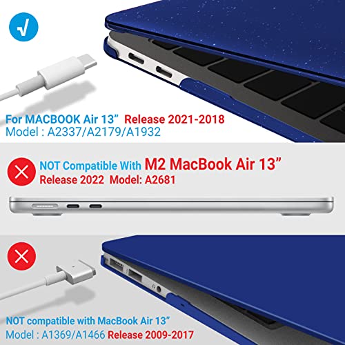 IBENZER Compatible with New MacBook Air 13 inch case 2022 2021 2020 M1 A2337 A2179 A1932, Hard Shell Case&Keyboard Cover&Screen Film for Mac Air 13 with Touch ID (2018-2022), Star Blue, AT13-S-BL+2 - color: Star Blue