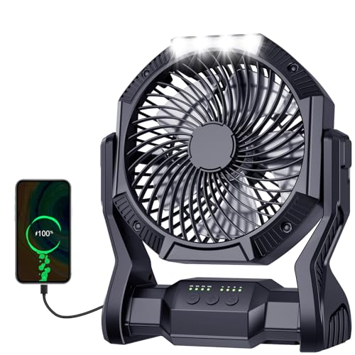 Portable Rechargeable Fan, 20000mAh Battery Powered Camping Fan with LED Light & Hook, 270° Adjustable, 4-Speed,4-Timer Camping Essentials for Outdoor Tent Travel BBQ Car, Gifts for Men Dad_Dark Black - color: Dark Black