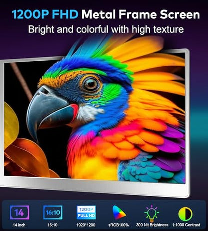 14" Laptop Screen Extender Triple Monitor Laptop Extender [1 Cable for Dual Monitors ] 1200P FHD 360° Rotation Screen Portable Monitor for 13-17" Laptops with USB-C /2 USB-A (MacOS, Wins)