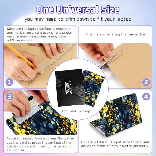 Universal Laptop Skin Sticker Decal, Compatible with MacBook HP Dell Lenovo 12"-15.6", Reusable Vinyl Notebook Cover 3PCS Set, High-Recognition Film-Gold Blue Leaf - color: Gold Blue leaf