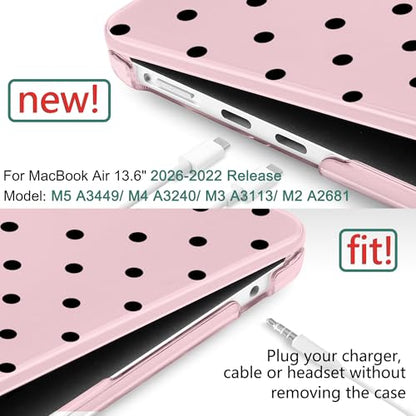 DONGKE for MacBook Air 13 Inch Case M5 2026 M4 2025 M3 M2 2024-2022 A3449 A3240 A3113 A2681, Plastic Hard Shell & Keyboard Cover & Screen Film for MacBook Air 13.6 Inch Case - Black Polka Dots - color: Black Polka Dots