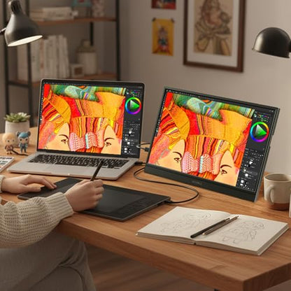 KOORUI 15.6 inch Portable Monitor, FHD 1080P IPS External Display | USB-C & Mini HDMI Connectivity, Second Screen for Laptop, PC, Remote Work, Travel, Home Office, Built-in Speakers, Kickstand - size: 15inch FHD