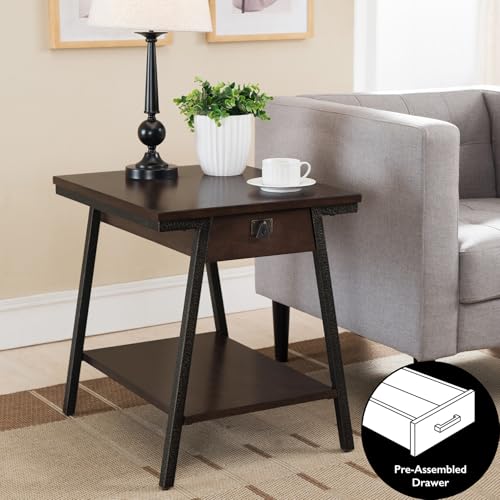 Leick Home 11407 Empiria One Drawer Side Table, Walnut and Foundry Bronze | Freestanding, Contemporary/Modern, Wood, Furniture, 11407 - color: Walnut