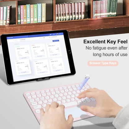 Thanice Wireless Keyboard with Touchpad, Ultra-Slim Portable Rechargeable Bluetooth Keyboard, Trackpad for iPad/iPad Pro and Other iOS Android Windows Devices (Pink) - color: pink