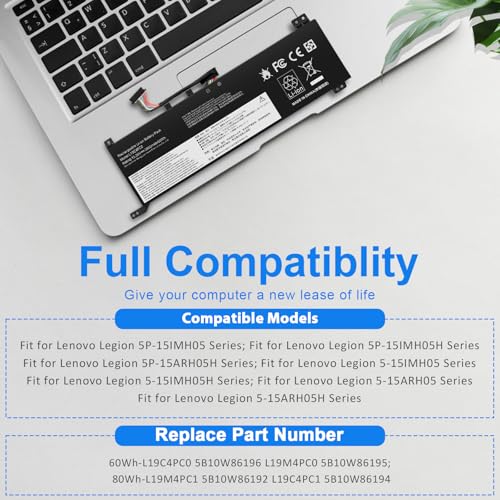 Fancy Buying 15.36V-60Wh L19C4PC0 L19M4PC0 L19C4PC1 L19M4PC1 Laptop Battery Replacement for Lenovo Legion 5P-15IMH05 Legion 5-15IMH05 5-15ARH05 Series 5B10W86192 5B10W86194 5B10W86195 5B10W86196 - size: 9.02*2.56*0.35inch L19C4PC0