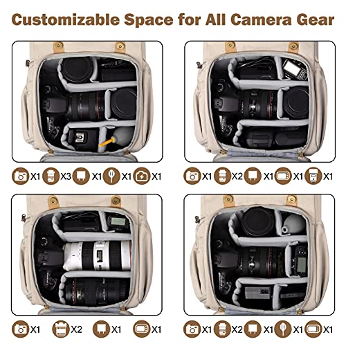 BAGSMART Camera Backpack, DSLR Camera Bag, Waterproof Camera Bag Backpack for Photographers, Fit up to 15" Laptop with Rain Cover and Tripod Holder, Ivory White - color: F-ivory White[double Buckle]