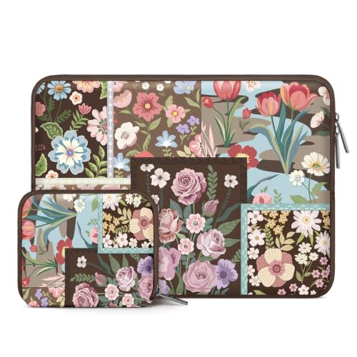 MOSISO Laptop Case 13.3 inch, 13-13.3 inch Laptop Sleeve Compatible with MacBook Air 13 13.6/Pro/Neo 13/Pro 14,HP Dell ASUS Lenovo,Spliced Flowers Neoprene Computer Sleeve Bag with Small Case,Brown - color: Brown, size: 13.3 inch