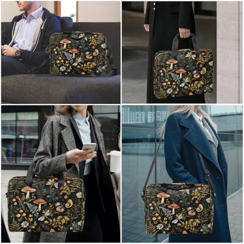 Forest Mushroom Leaves Laptop Bag Carrying Case 15.6 Inch Laptop Briefcase Messenger Shoulder Bag for Tablet Computer Bag for Travle Business Men Women