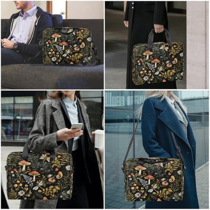 Forest Mushroom Leaves Laptop Bag Carrying Case 15.6 Inch Laptop Briefcase Messenger Shoulder Bag for Tablet Computer Bag for Travle Business Men Women