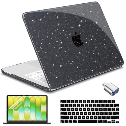 for MacBook Neo 13 inch Case 2026, Ultra-Thin Sparkly Black Star Hard Shell Case with Keyboard Cover & Screen Protector for MacBook Neo 13 A3404, Glitter Black - color: Glitter Black