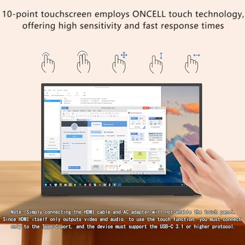 15.6" Portable Monitor Touchscreen,1080P FHD Laptop Screen Extender, 300 Nits Brightness IPS Display,Travel Monitor with Kickstand & Speaker, HDMI USB-C External Monitors for Laptop Computer Switch