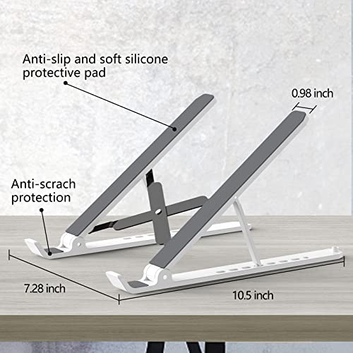 Tonmom Laptop Stand for Desk, Adjustable Laptop Riser, White | ABS+Silicone Foldable Portable Notebook Holder, Ventilated Cooling Notebook Mount Computer Stand for 10-15.6” Laptops,Tablets - color: White