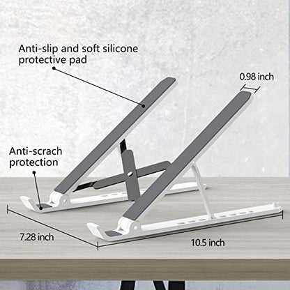 Tonmom Laptop Stand for Desk, Adjustable Laptop Riser, White | ABS+Silicone Foldable Portable Notebook Holder, Ventilated Cooling Notebook Mount Computer Stand for 10-15.6” Laptops,Tablets - color: White