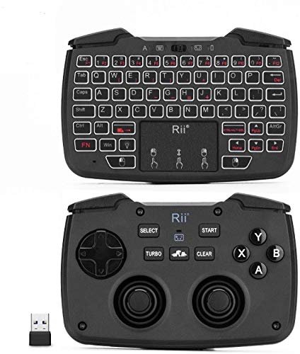 Rii RK707 3 in 1 Multifunctional 2.4GHz Wireless Portable Game Controller | 62-Key Rechargeable Keyboard Mouse Combo Turbo Vibration Function for PC/Raspberry pi2/Android TV Google/TV B
