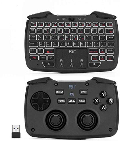 Rii RK707 3 in 1 Multifunctional 2.4GHz Wireless Portable Game Controller | 62-Key Rechargeable Keyboard Mouse Combo Turbo Vibration Function for PC/Raspberry pi2/Android TV Google/TV B