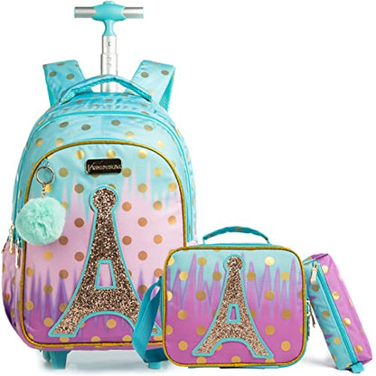 School Bags Kids Rolling Backpack for Girls Kids Luggage Suitcase With Wheels - color: Sky Blue-l