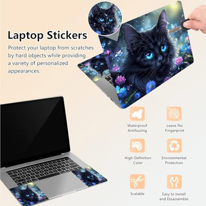Laptop Skin Sticker Decal 15.6 Inch,12 13 13.3 14 15 15.6 in Laptop Netbook Skins for Notebook,Art Decal Removable Waterproof Scratch Resistant,Universal Vinyl Cover,Black Cat Flower - color: Black Cat Flower