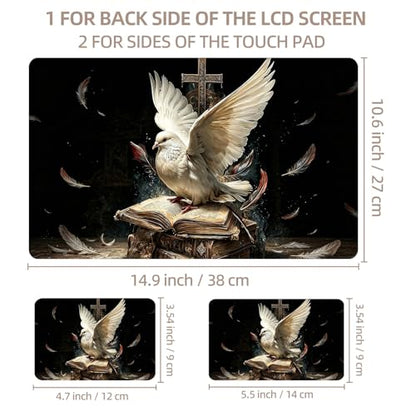 Universal Laptop Skin Sticker for 12/13/14/15.6 Inch Laptops, Reusable Vinyl Laptop Decal Cover, Waterproof Scratch Resistant Notebook Skin with 2 Wrist Pads,Dove Ancient Books - color: Dove Ancient Books
