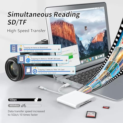 2IN2 SD Card Reader,USB C SD Card Reader for iPhone,USB-C/L Dual-Slot SD Card Reader,Compatible with iPhone 16/15/14/13/12,MacBook,Mac,Trail Camera viewers,Plug and Play - size: 2IN2 SD Card Reader
