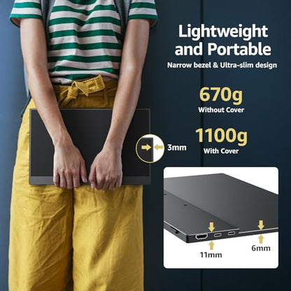 cocopar Portable Monitor 15.6 Inch 1080P FHD 60Hz 85% sRGB Travel Monitor with Speaker HDMI USB-C Second Screen for Laptop MacBook Surface PC Xbox PS4/5, VESA Mountable, with Cover Stand - size: 15.6