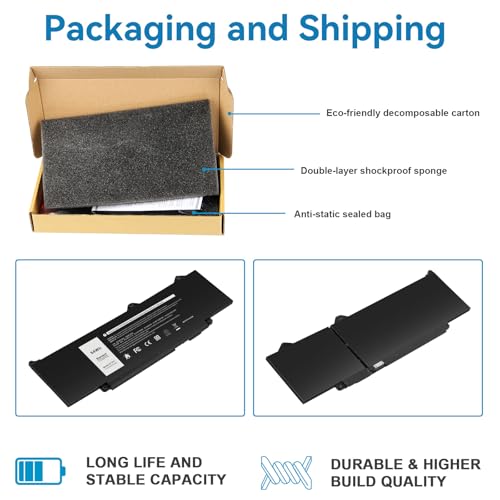 Futurebatt R73TC DR02P Battery Replacement for Dell Latitude 5540 5550 3340 3440 3450 3540 Precision 3590 3580 3480 3490 Series 2X1V9 GTG7N GRWKG KDM9P - size: R73TC 11.97×4.33×1.18 in