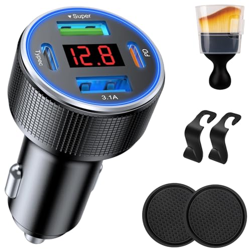 131W Car Charger Super Fast Charging Cigarette Lighter USB Phone Accessories Charger Adapter with QC USB c Type c PD Universal Quick Charge Multi 4 Port for 12-24v Car Cigarette Lighter Plug - color: USB 66W + PD 30W + Voltage Monitoring