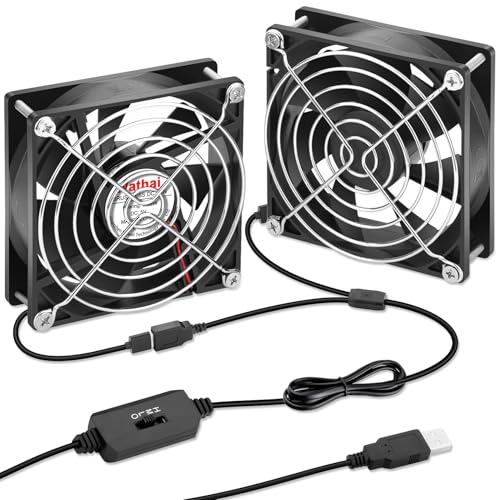 2 Packs Wathai 92mm x 25mm 90mm 5V USB Fan for Receiver AV cabint Game Console PC Laptop TV Box Projector Router Cooling - size: 92x25mm (5V)