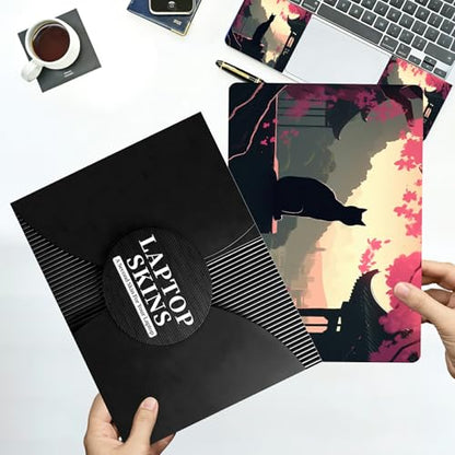 Universal Laptop Skin Sticker with 2 Wrist Pad Decals, 3-Piece Removable Vinyl Laptop Cover, Black Cat Landscape Waterproof Anti-Scratch, Easy-Trim Fit for 13.3" 14" 15.6" Laptops - color: Black Cat Landscape