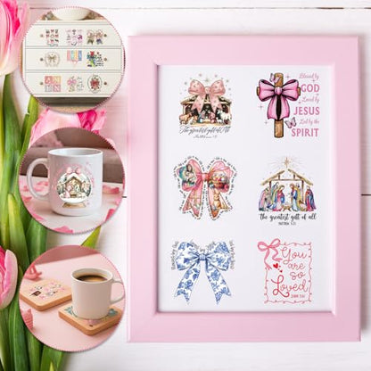 Rngmsi UV DTF Cup Wrap - 30 Pcs Bible Verse Bow UV DTF Stickers for 16 OZ Christian Inspirational Cross Waterproof UVDTF Transfer Decals for Glasses Cups Mug DIY Crafts - style: Bible Verse Bow