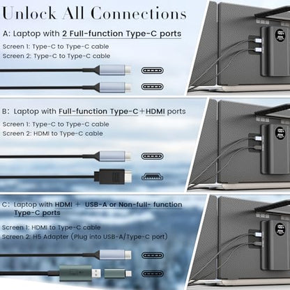 Teamgee 15.6" Triple Laptop Screen Extender with Power Bank, FHD 1080P IPS | Triple Monitor, Fits 13-17" Laptops (Mac/Windows/Android), Ideal for Home Office/Small Business