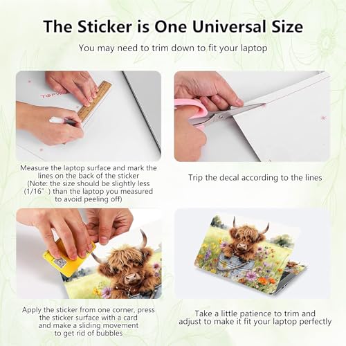 Laptop Skin Sticker Decal, Universal Reusable Vinyl Laptop Cover for 12" 13" 13.3" 14" 15" 15.4" 15.6" Notebook PC, Reusable Waterproof Scratch-Resistant with 2 Wrist Pads,Cute Highland Cow - color: Cute Highland Cow