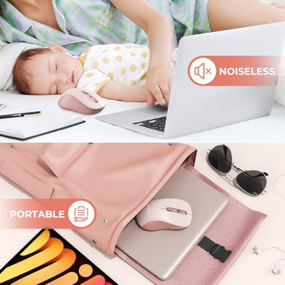 seenda Bluetooth Wireless Mouse, Dual Mode, Quiet 1600 DPI, Pink | Dual-mode Bluetooth and 2.4G USB mouse with quiet clicks, smooth tracking, ergonomic design, and 12-Months battery life - color: Pink