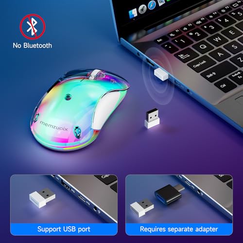 memzuoix 2.4G LED Wireless Mouse, Rechargeable Ergonomic Mouse with Detachable Cover, 1400 DPI Portable Optical Computer Mouse with USB Receiver for Laptop, PC, Desktop and MacBook, 5 Buttons-Blue - color: Blue