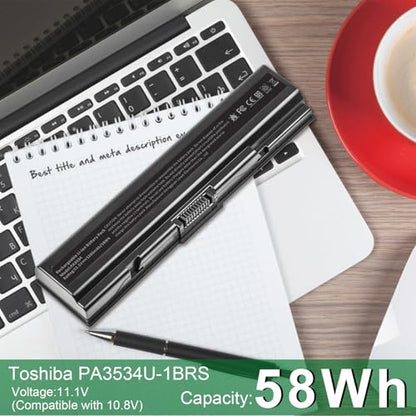 TREE.NB Laptop Battery for Toshiba PA3534U-1BRS Toshiba Satellite A200 A205 L201 L202 L203 L205 L300 L300D L305 L305D 11.1V 5200mAh Black - size: 7.36x1.75x1.27inch PA3534
