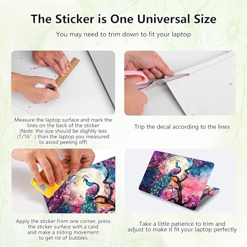Laptop Skin Sticker Decal, Universal Reusable Vinyl Laptop Cover for 12" 13" 13.3" 14" 15" 15.4" 15.6" Notebook PC, Waterproof Scratch-Resistant with 2 Wrist Pads, Easy to Apply & Remove,Cute Peacock - color: Cute Peacock