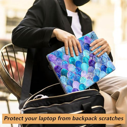 12.1”-15.6” Laptop Skin Sticker (Fits 13”, 13.3”, 14”, 15”, 15.4”) | Reusable Universal Protective Vinyl Art Decal Cover | Waterproof & Scratch-Resistant |Blue Iridescent Mermaid Scales - color: Blue iridescent Mermaid Scales