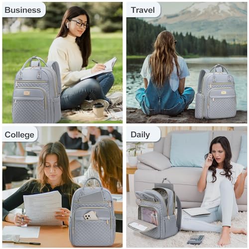 Tealari Laptop Backpack for Women,15.6 Inch Laptop Backpack for Work,Water Resistant Travel Backpack,College Bookbag with Wallet - color: Gray