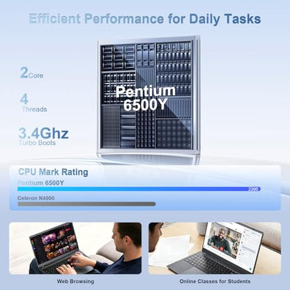 Laptop 15.6 Inch, 12GB RAM Laptops with Pentium Gold 6500Y (Up to 3.4GHz), 128GB SSD, FHD IPS Screen, USB C, USB 3.2, HDMI, WiFi, Lightweight Laptop for Student, Home and Everyday Use