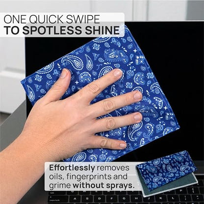 Microfiber Wholesale Quick Cloth Glasses Cleaning Cloths 8x8 Paisley Blue | 1-Pack with Case | Double-Sided Lens Cleaner Eyeglasses, Camera, Screens & Glass | Reusable Microfiber Glass Polishing Cloths - color: Blue Paisley, size: 8"x8"