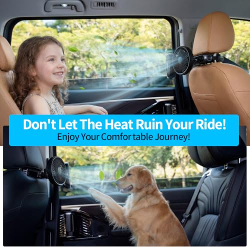 Pelidox Car Fan for Backseat - 3 Speeds 360° Rotation Dual Head USB Back Seat Cooling Fan Kids Baby Quiet Fan with LED Display for Almost Vehicle Jeep Van RV Truck - size: Large
