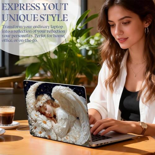 Universal Laptop Skin Sticker Decal,15.6 Inch Laptop Vinyl Cover for 13" 14" 15.6" Laptop,Scratch-Resistant Waterproof Protector Wrap,Reusable with Wrist Pads,Sleeping Angels with Daisies - color: Sleeping Angels with Daisies
