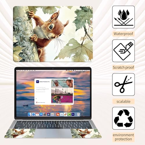 Laptop Skin Sticker 3-Piece Set,Cute Little Squirrel | Trim-to-fit 3-piece vinyl set with one 15 x 10.6 in lid skin and two palm-rest decals for many 12-15.6 in laptops - color: Cute Little Squirrel