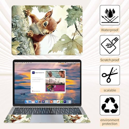 Laptop Skin Sticker 3-Piece Set,Cute Little Squirrel | Trim-to-fit 3-piece vinyl set with one 15 x 10.6 in lid skin and two palm-rest decals for many 12-15.6 in laptops - color: Cute Little Squirrel