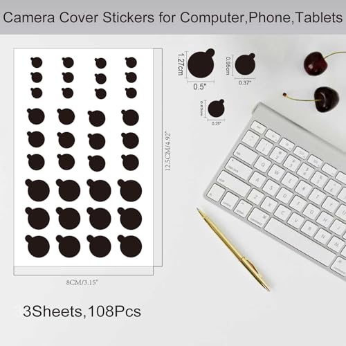 108 PCS Camera Cover Stickers | Black Webcam Cover Vinyl Stickers, Camera Covers for Computer,Cell Phone,Laptops,Electronics(Multiple Sizes)