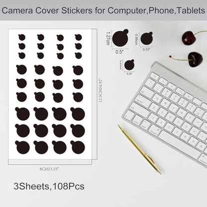 108 PCS Camera Cover Stickers | Black Webcam Cover Vinyl Stickers, Camera Covers for Computer,Cell Phone,Laptops,Electronics(Multiple Sizes)