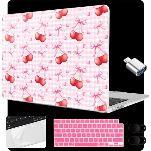MEEgoodo Case for M5/M4/M3/M2 MacBook Air 15 inch Case 2026 2025 2024 2023, Laptop Shell Fit Model (A3448/A3241/A3114/A2941) for MacBook Air 15.3-inch, Cherry Bow Pattern - color: Cherry Bow Pattern