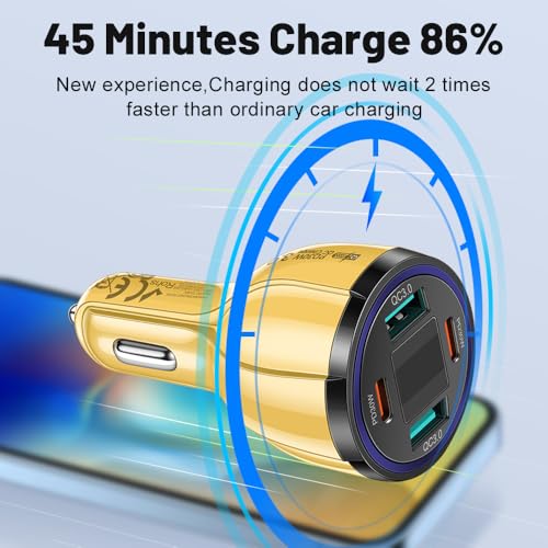 USB C Car Charger Adapter with Voltmeter Compatible with iPhone, Android, Samsung, iPad Pro, PD30W &QC3.0 Multi Port Fast Charging (Yellow) - color: Yellow