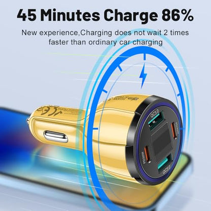 USB C Car Charger Adapter with Voltmeter Compatible with iPhone, Android, Samsung, iPad Pro, PD30W &QC3.0 Multi Port Fast Charging (Yellow) - color: Yellow